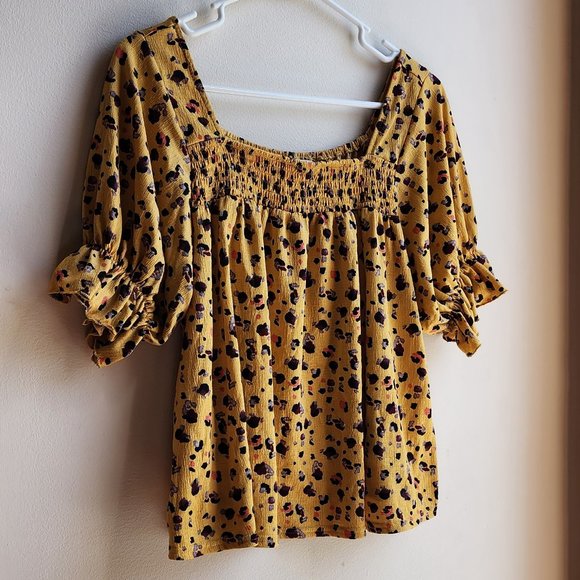 MELLODAY Gold/Black Peasant Blouse Size Small - Picture 4 of 16